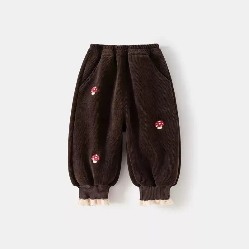 Girls' Velvet Pants Autumn Winter Outerwear New Children's Pants Baby Corduroy Thick Western Style Casual Pants