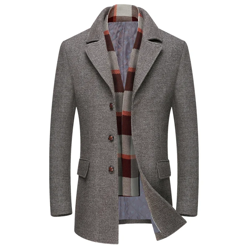 Men's Business Smart Casual Woolen Jacket Turn Down Collar Wool Coat New Thicken Warm Male Blends Trench Windbreaker