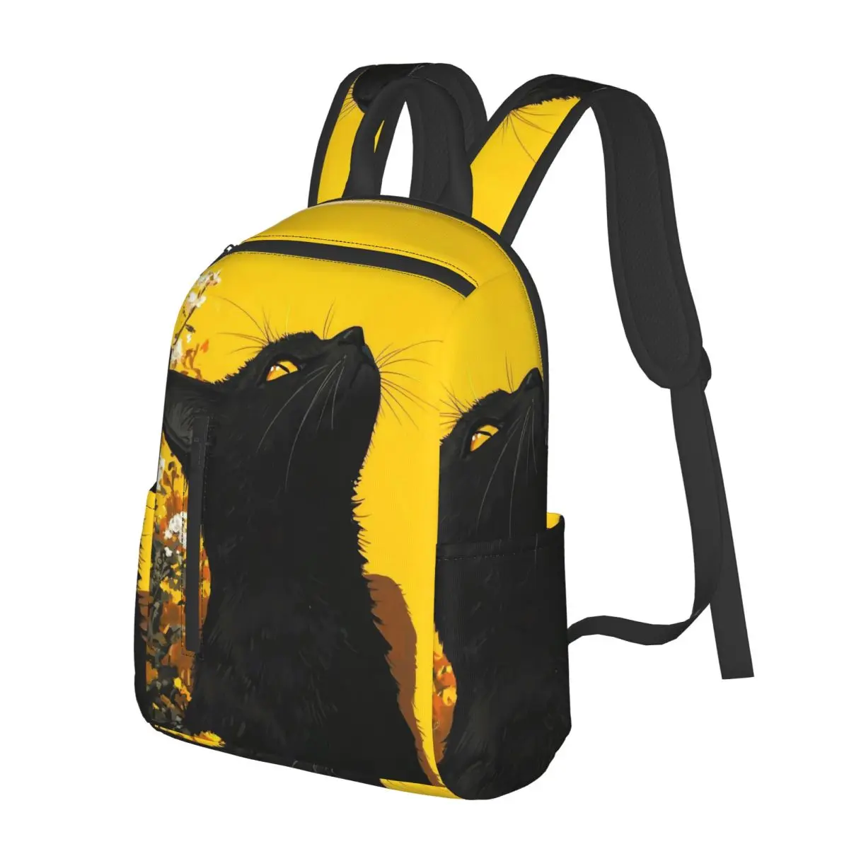 Cute Cat Face In Yellow Background Student Backpack School Bag Hiking Travel Daypack for Men Women Bookbag Shoulder Bags