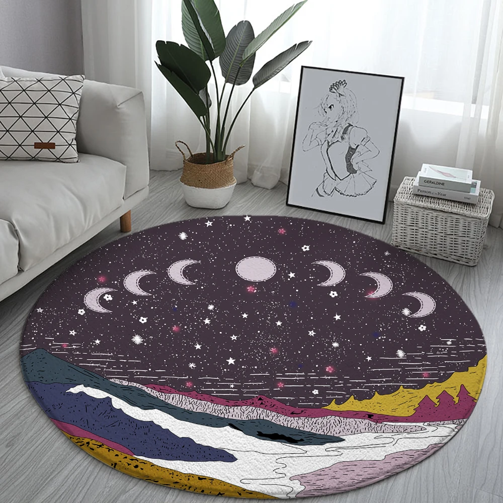 

Round Rug Washable Mountain Cactus Landscape Sofa Rug Sun Home Living Room Bedroom Bathroom Floor Mats 3D Print Decorate Carpet