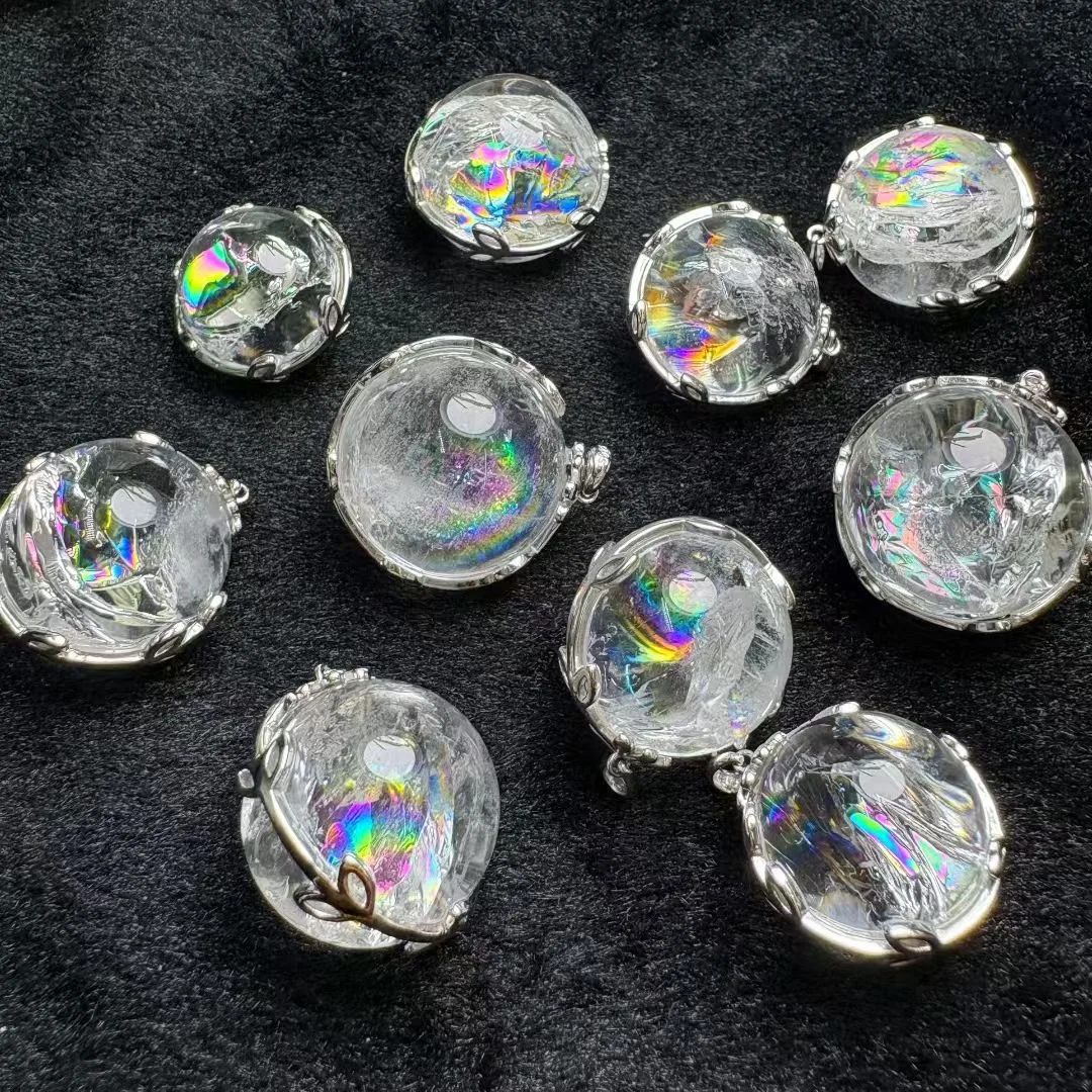 1 Pc Fengbaowu Natural Rainbow Rock Quartz Sphere Pendant 925 Sterling Silver Crystal Reiki Healing Stone Jewelry Gift For Women