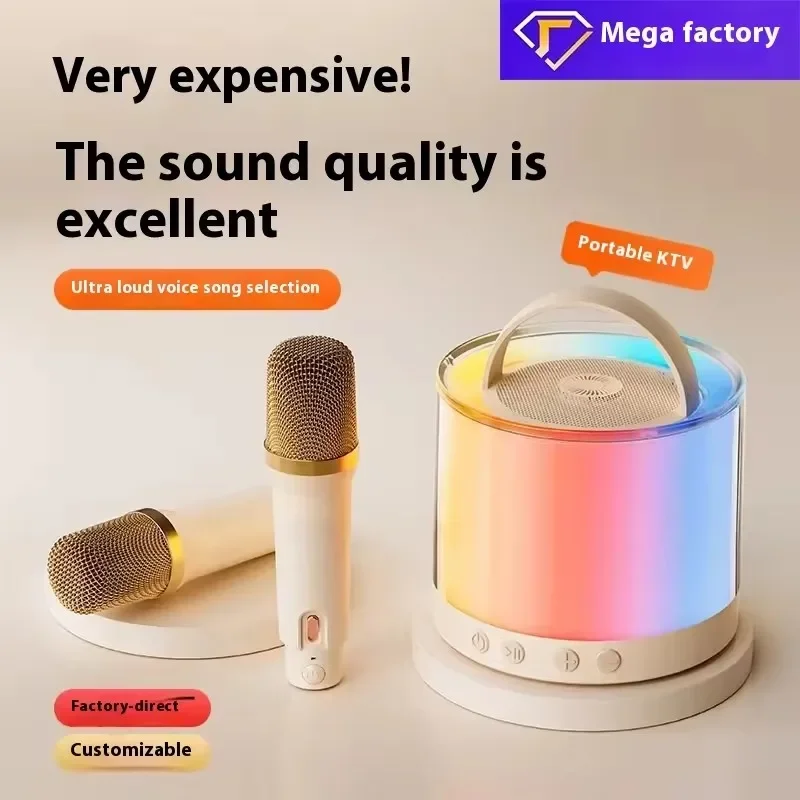 Mini Karaoke Machine for Adults Kids Teen with 2 Wireless Microphone,Small Portable Bluetooth Speaker, Outdoor Car Singing Audio