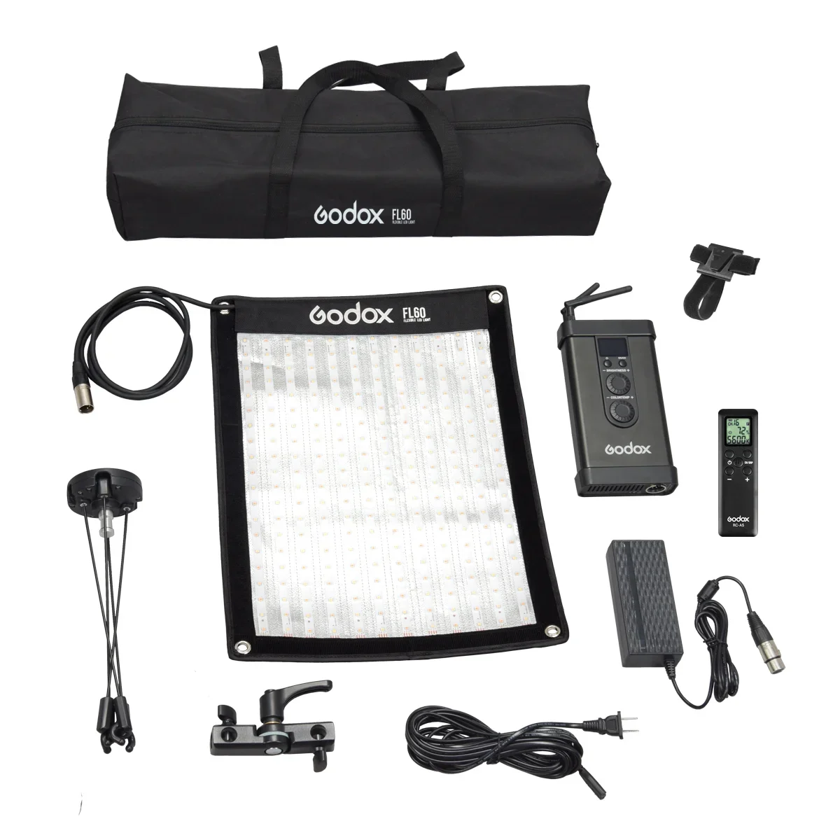 Godox FL60 60W Flexible LED Video Light Rollable Cloth Lamp with Controller + Remote Control + X-shape Support +Mobile APP