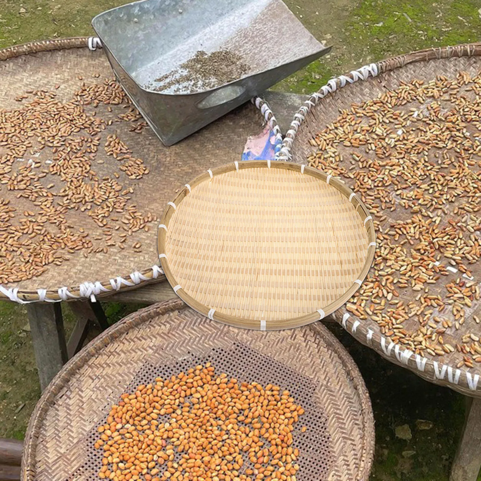 

Bamboo Sieve Food Drying Basket Tray Woven Container Round Serving Editor Storage