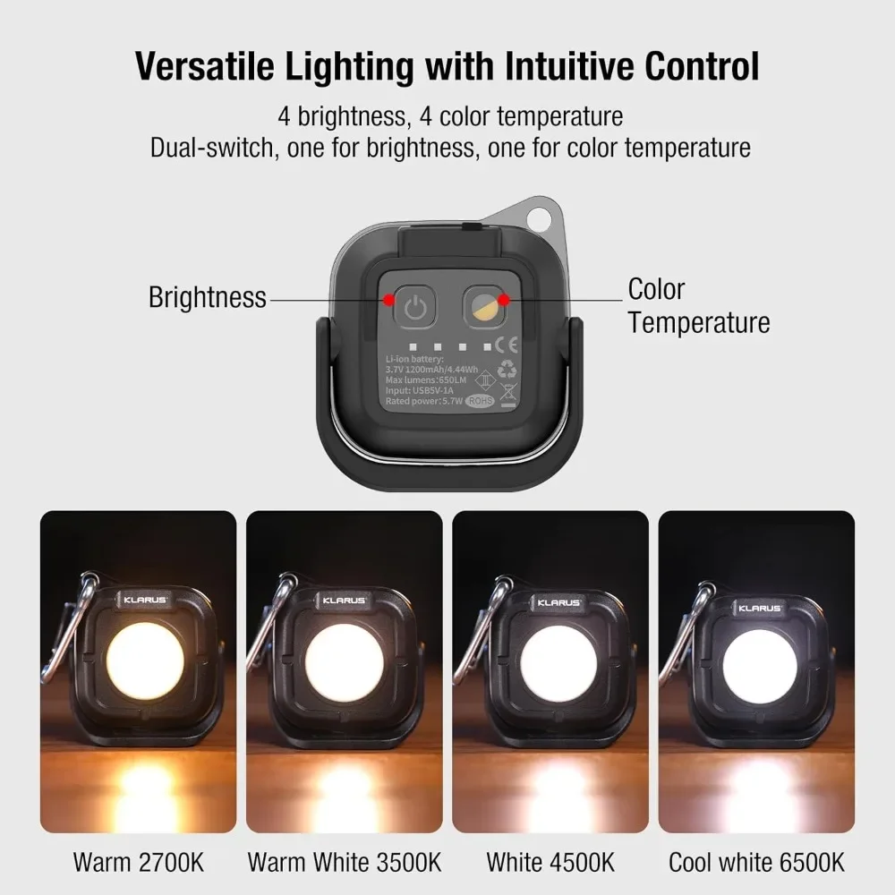 Klarus work light has 7 modes suitable for car maintenance, home and outdoor use, rechargeable COB work light with hook