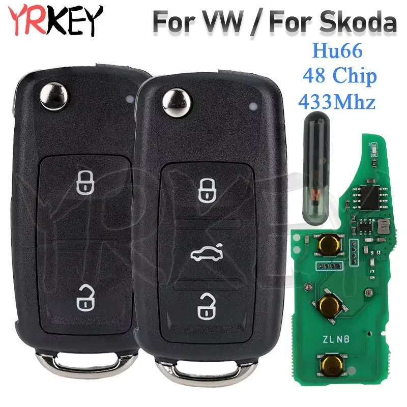 

Fob Flip Remote Key for VW Passat for Skoda Sedan Polo Beetle Golf 4 5 6 Eos Jetta Tiguan Rapid 433MHz ID48 Hu66 Car Keys