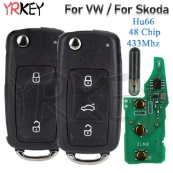 Fob Flip Remote Key for VW Passat for Skoda Sedan Polo Beetle Golf 4 5 6 Eos Jetta Tiguan Rapid 433MHz ID48 Hu66 Car Keys