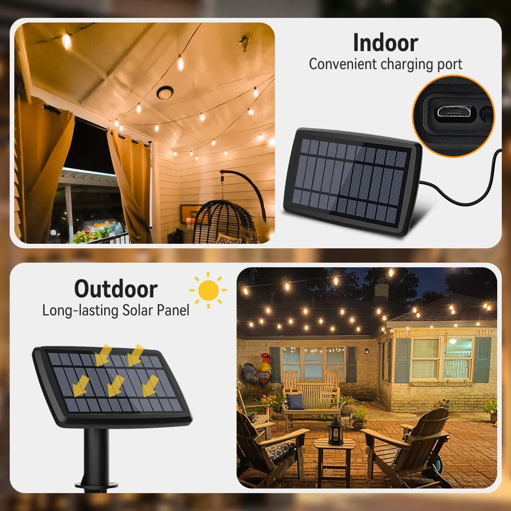 Outdoor Solar Power Light String ST38 LED Plastic Shatterproof Bulbs Patio Lights With Remote Control Garden Party Decor Lamp
