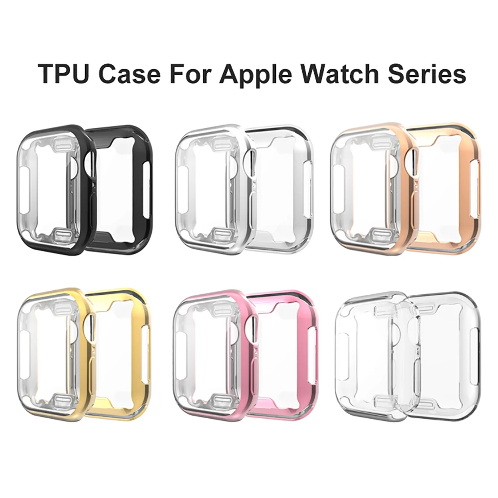 TPU Electroplating Soft Shell Cover for Apple Watch Series 9 8 7 6 5 4 3 SE Screen Protector Accessories for Apple Watch Band