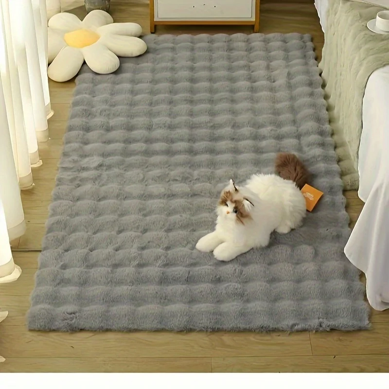 3D Bubble Artificial Rabbit Hair Rug, Fluffy and Soft Rectangular Rug, Suitable for Living Room  Bedroom, Machine Washable