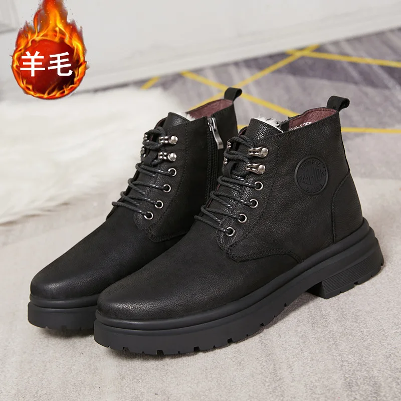 Winter Genuine Leather Lacing High cut Comfortable Warm, Thickened Wool Casual Men's Shoes Cotton Shoes Manufacturer Wholesale