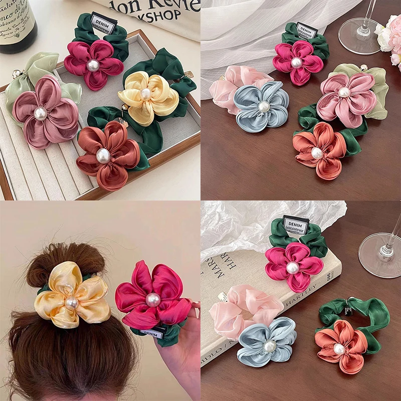 New Korean Pearl Flower Hair Loop for Women Sweet Temperament Tie Rubber Bands And Headbands Girl Hair Accessories