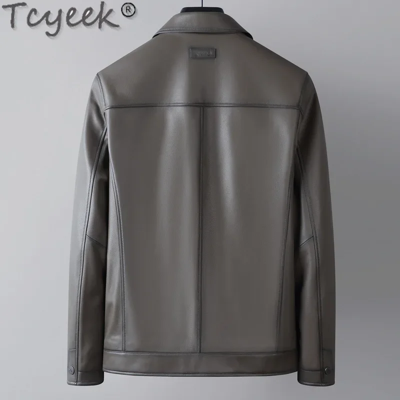 Tcyeek Genuine Leather Jacket Men Autumn Real Sheepskin Coats Men's Jackets Business Casual Leather Coat Chamarras Para Hombre