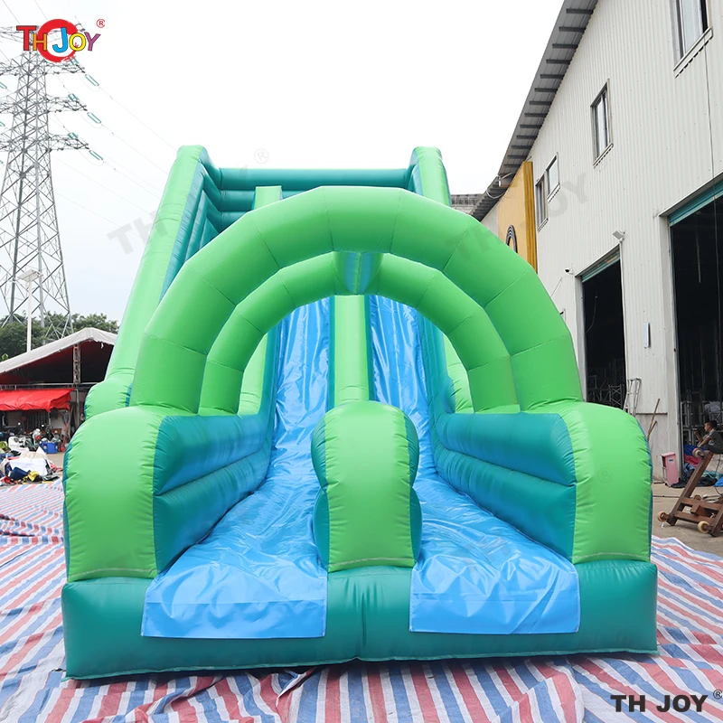 12x5m Outdoor Giant Commercial Grade Pvc  Green Color Double Lanes Inflatable Dry Slide For Kids And Adults