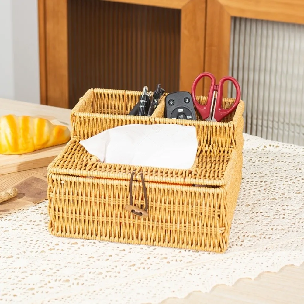 

Woven Texture Tissue Organizer Eco-Friendly Modern Design Tissue Box Storage Handmade Craft Desktop Tissue Box Home Decoration