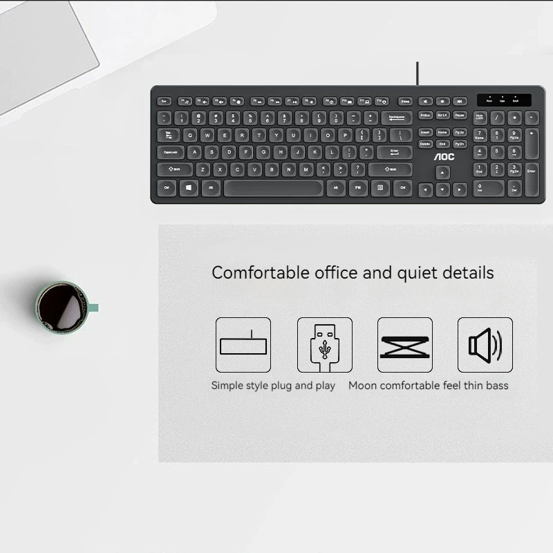 Aoc Wired Keyboard Kb100 Laptop Desktop Computer Home Office Chocolate Button Usb Interface Business Entertainment Household Use