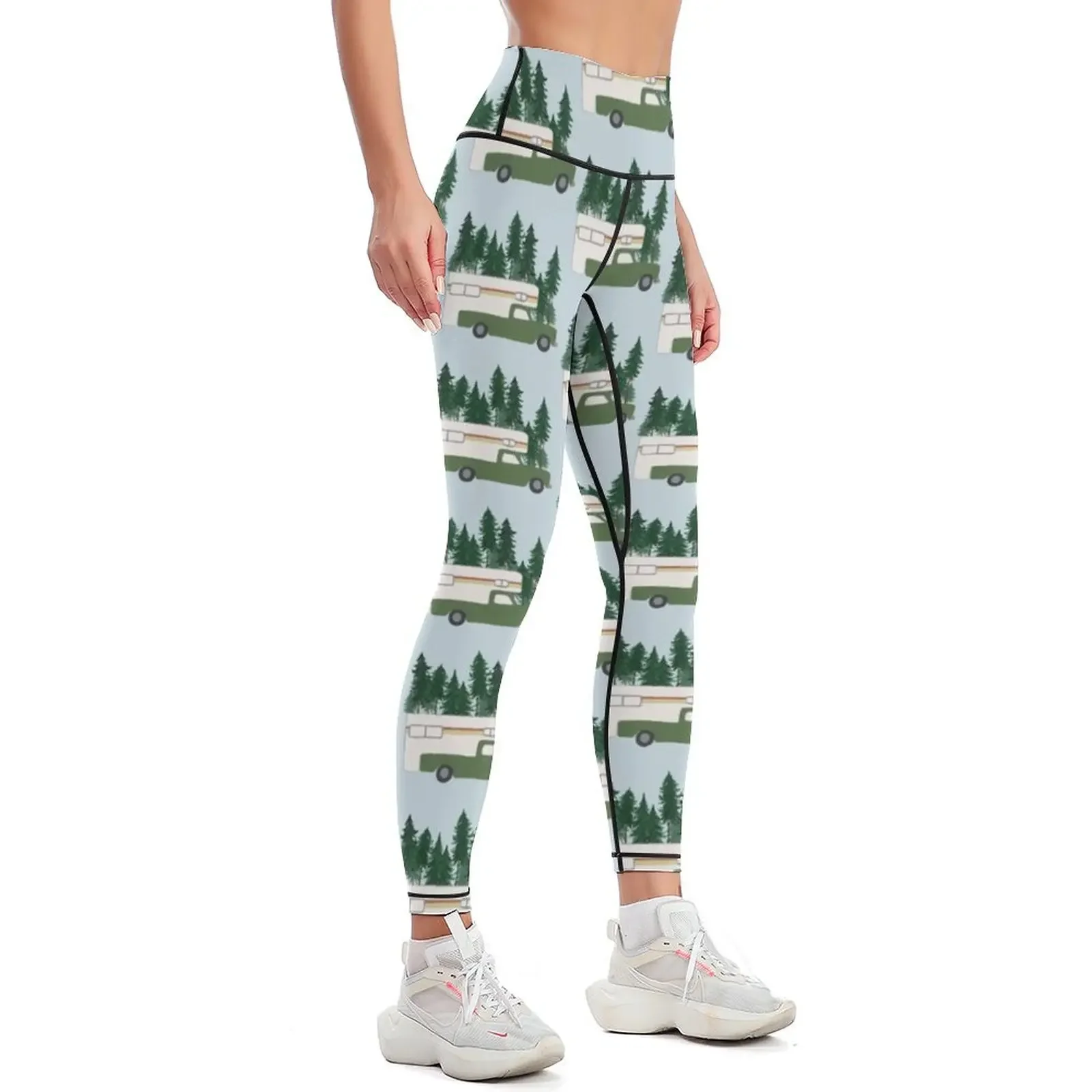 Vintage Truck Camper RV MotorhomeGreen Forest Leggings sport legging legings for fitness Womens Leggings