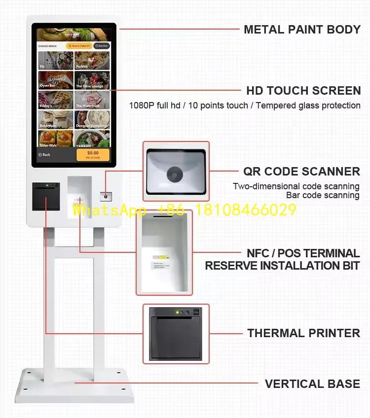 Ordering Machine Digital Signage Kiosk 32 Inch Self Service Stand Kiosk POS Machine Touch Screen Payment Restaurant