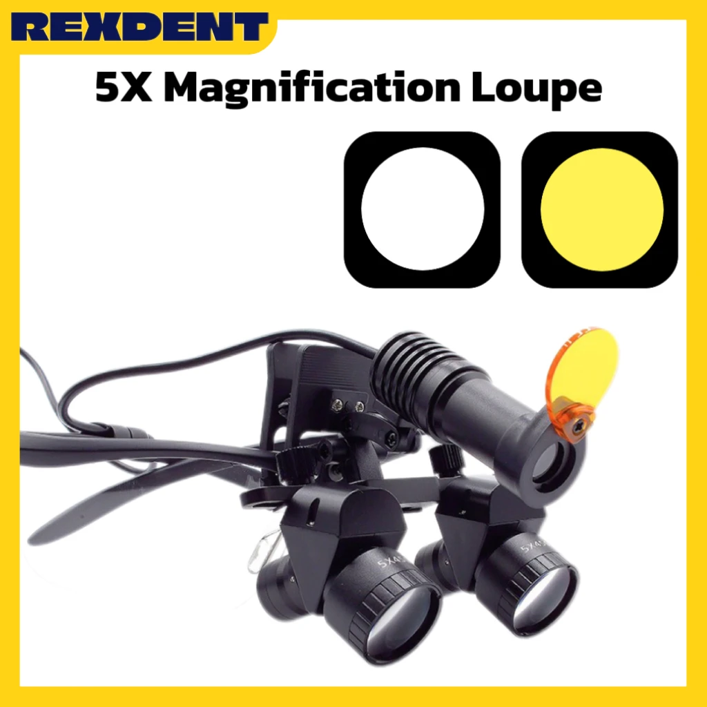 

5X Adjustable Dental Loupes Binnocular Magnifying Glass Head-Mounted Magnifier Surgical Loupe with 5W LED Light