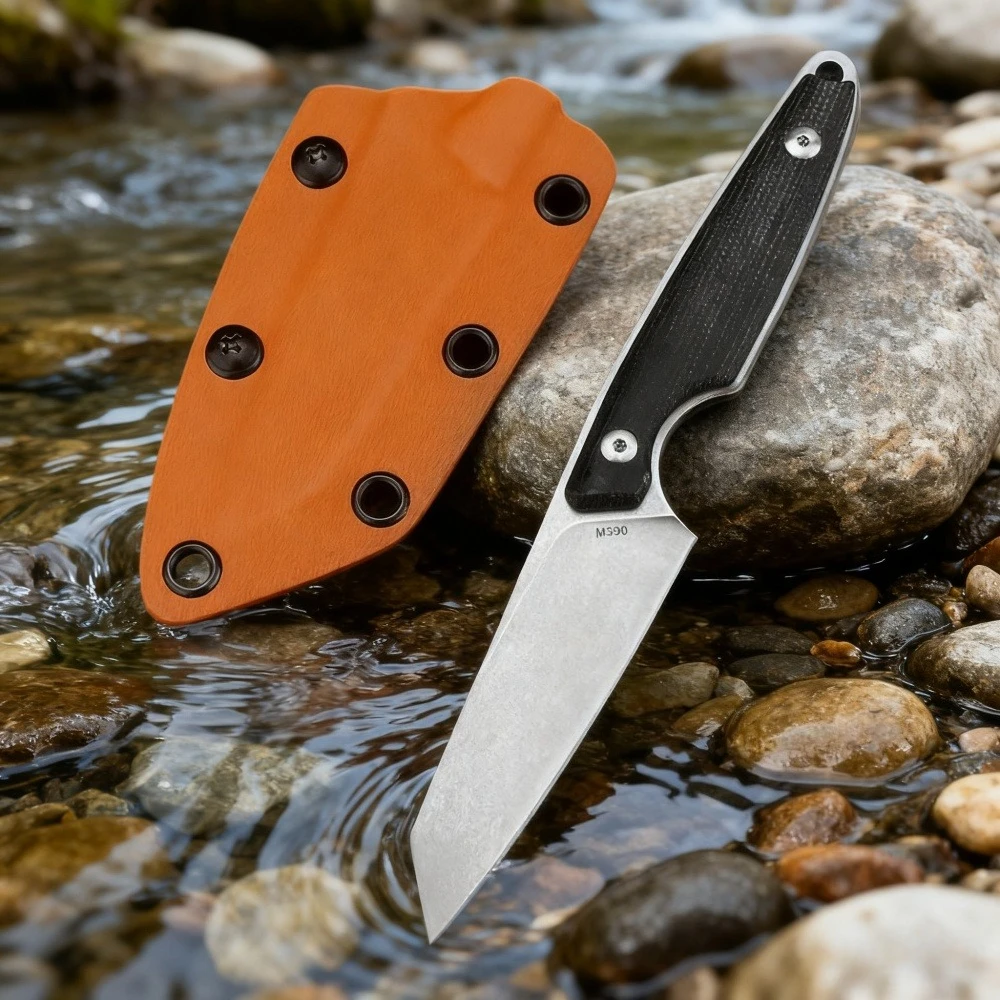 سكين صيد مباشر متين RMJ سكين تكتيكي للدفاع عن النفس EDC سكين محمول للتخييم في الهواء الطلق أداة صيد السمك مع غمد K