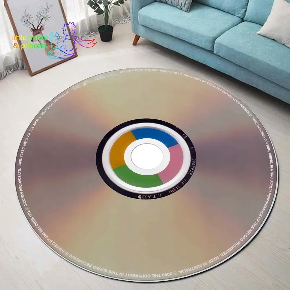 B-Blur CD Rug Music Round Mat Round Rug Round Carpet Bathroom Mat Black Mat Home Decor Rug Living Room Kitchen