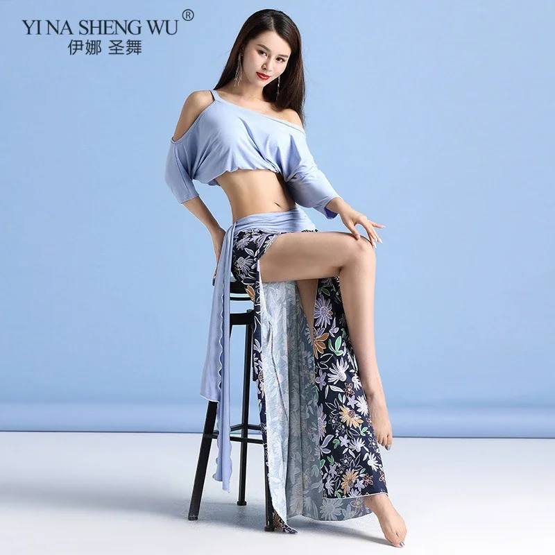 

Комплект костюмов с принтом для танца живота, длинные юбки, топ для выступлений, восточный танец живота, профессиональная тренировочная одежда, индийские костюмы