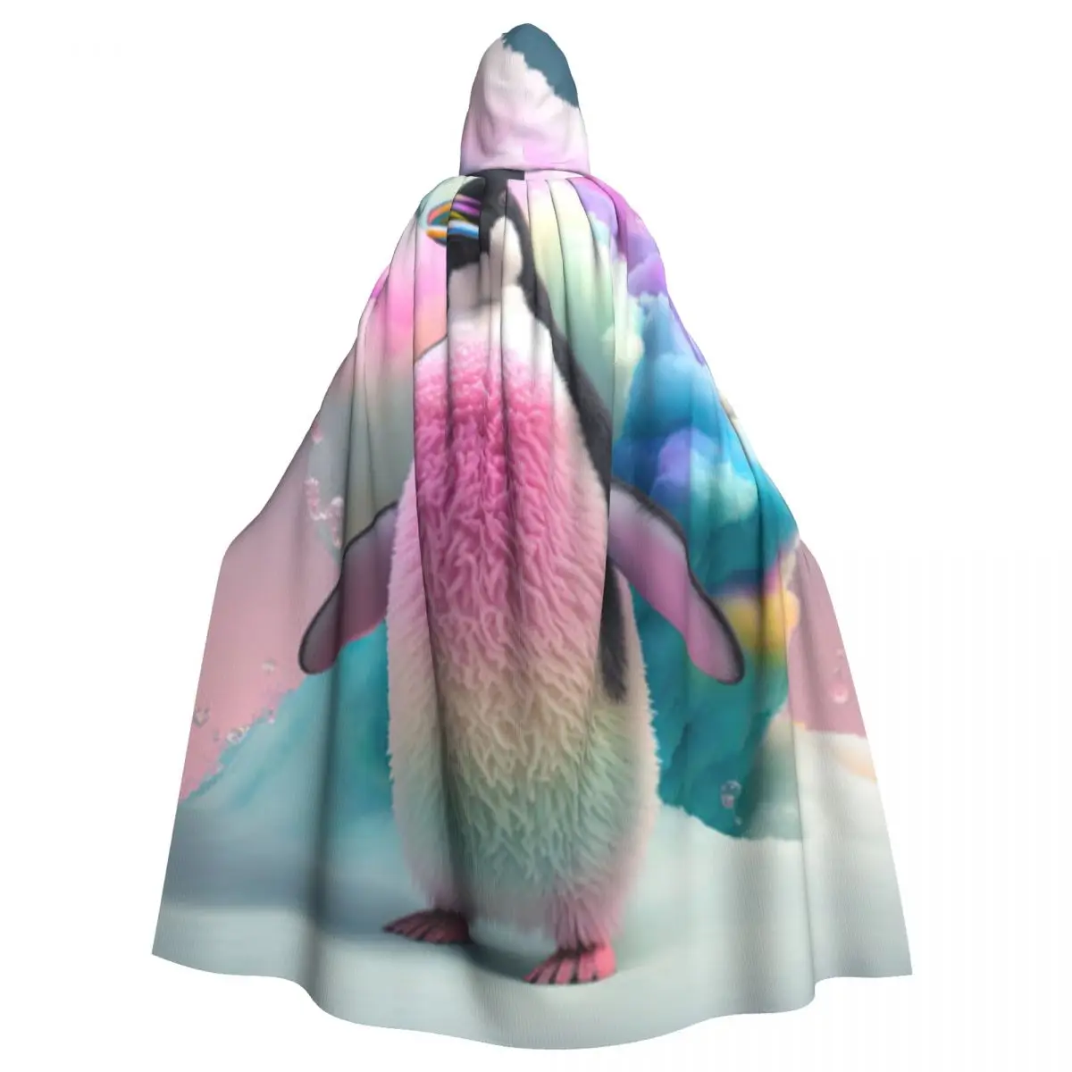 Adult Halloween Colorful Penguin With Pastel Color Cape Hooded Medieval Costume Full Length Dress Coat