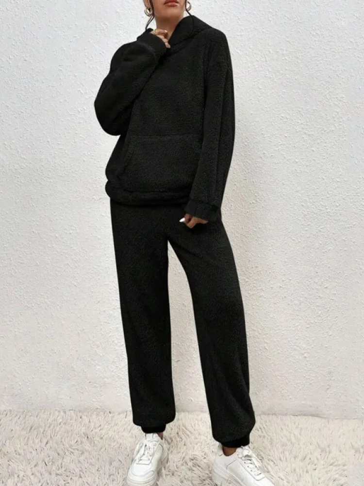 

Autumn Winter New Sle Women's Casual Long Sve Hooded Plu Pants Set Color Ladies Faion Comfortable Outfit