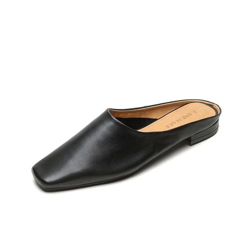 

Модные женские тапочки с квадратным носком на массивном каблуке 1,5 см, из натуральной коровьей кожи, резиновая подошва, без шнуровки, минималистичный черный, белый, серебристый цвет