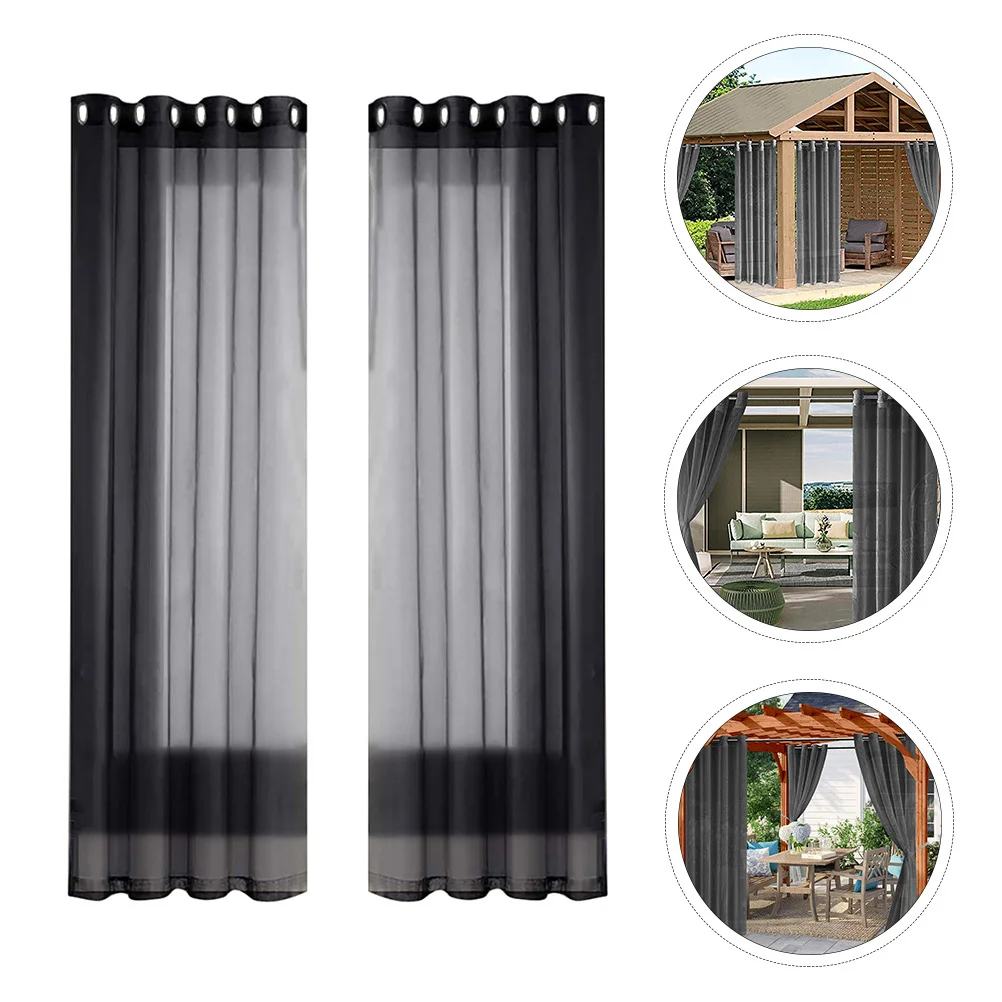 

2pcs Waterproof Curtain Set Black Living Room Curtains Window Sheer Patio Drape Decor Accessories Home Textile