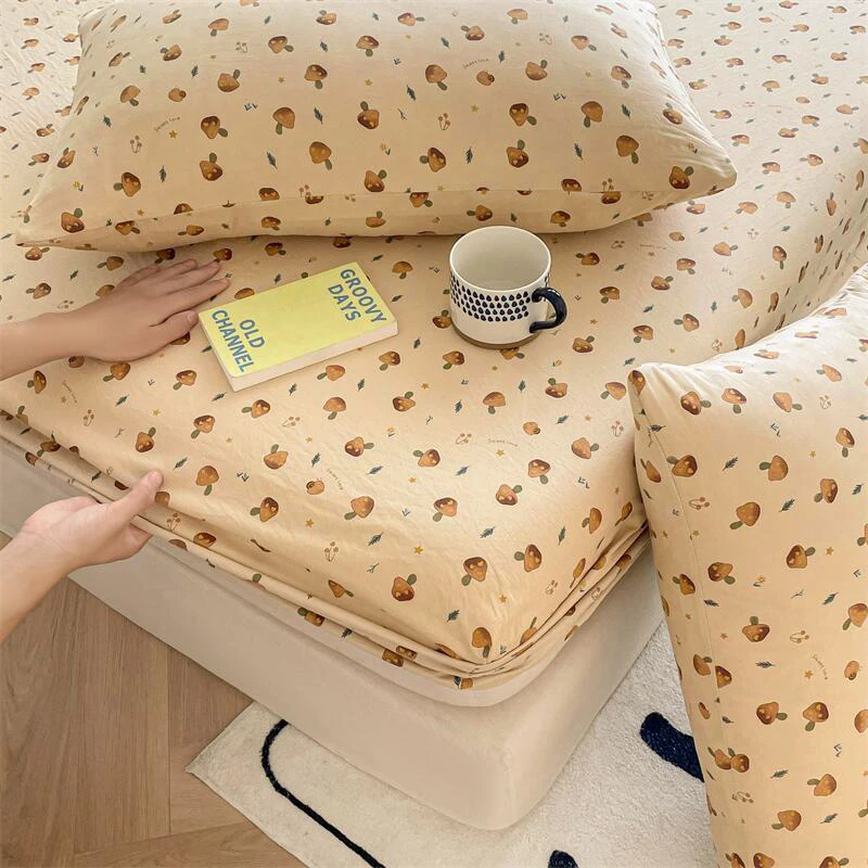 Mushroom Fitted Sheet Set 3Pcs Kids Plant Leaves Bed Sheets Cute Wild Mushroom Bedding Set for Boys Teens Adult Bedroom Decor