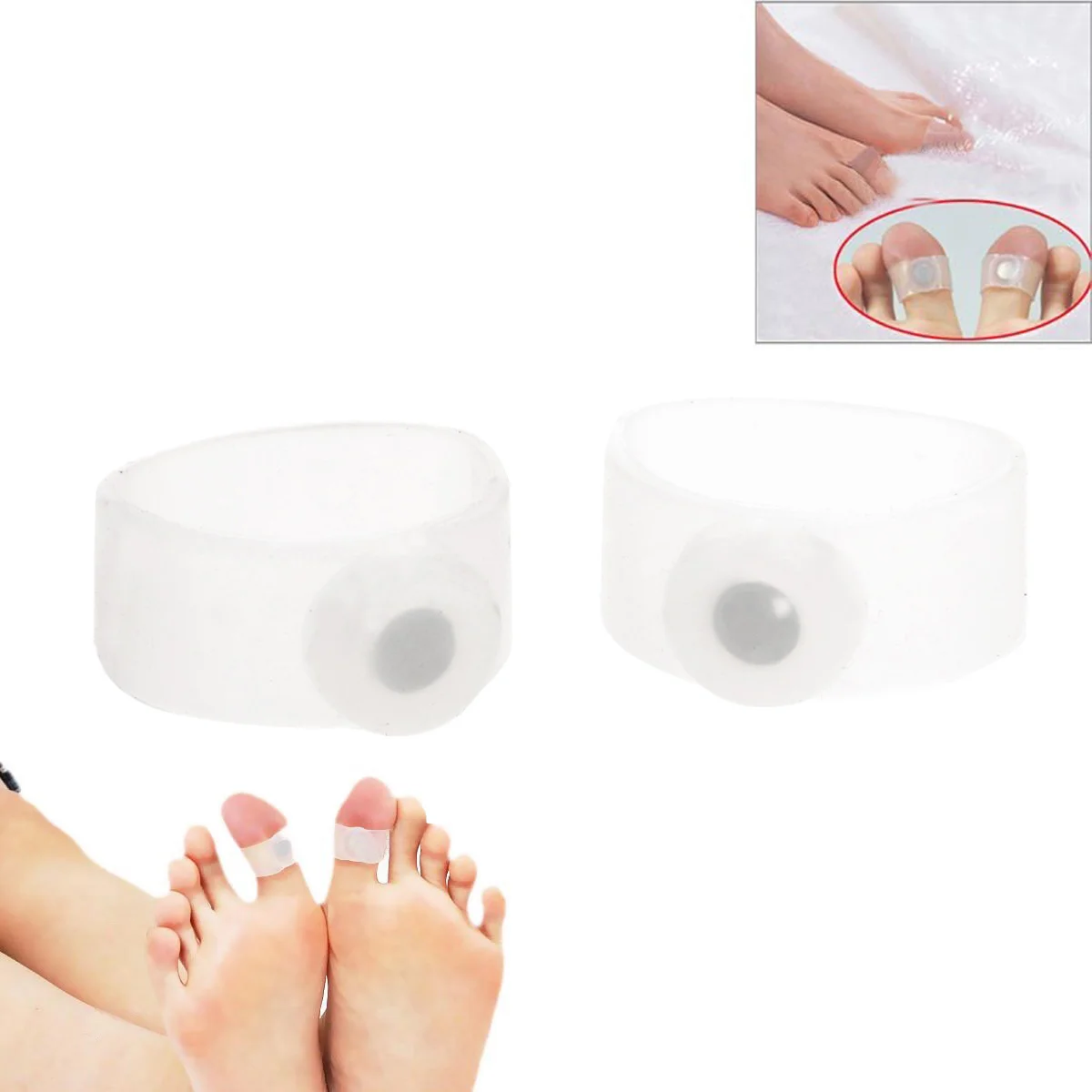 Healthy Silicone Magnetic Toe Rings - One Pair (Translucent White)