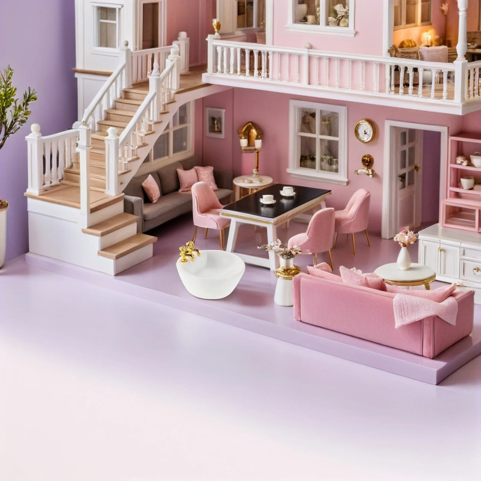 Ensemble d'évier de salle de bains blanc Miniature, 3 pièces, accessoires de lavage des mains réalistes, décoration de meubles de salle de bains pour maison de poupée