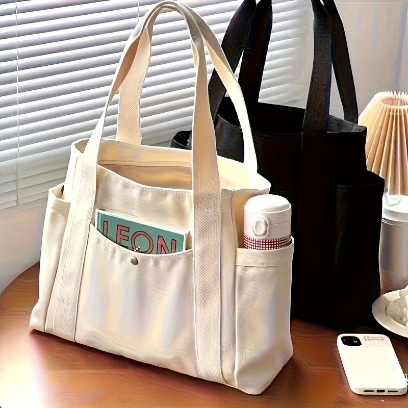 Bolso de mano de lona de gran capacidad, bolso de hombro para ir al trabajo estilo celebridad, bolso de trabajo duradero y espacioso para estudiantes y profesionales
