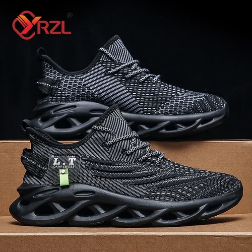 YRZL hombres deportes correr negro zapatos para correr zapatillas casuales al aire libre malla transpirable mujeres ligero absorción de impacto tenis negro