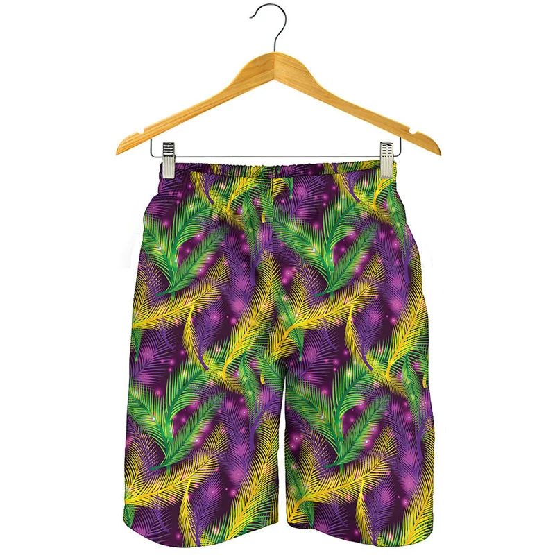 Colorful Tropical Leaf Graphic Beach Shorts For Men 3D Printed Plants Board Shorts Summer Swimming Trunks Street Short Pants