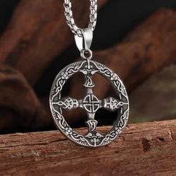 Vintage Nordic  Rune Cross Necklace Sun Wheel Pagan Amulet Pendant Men's Icelandic Jewelry Gift