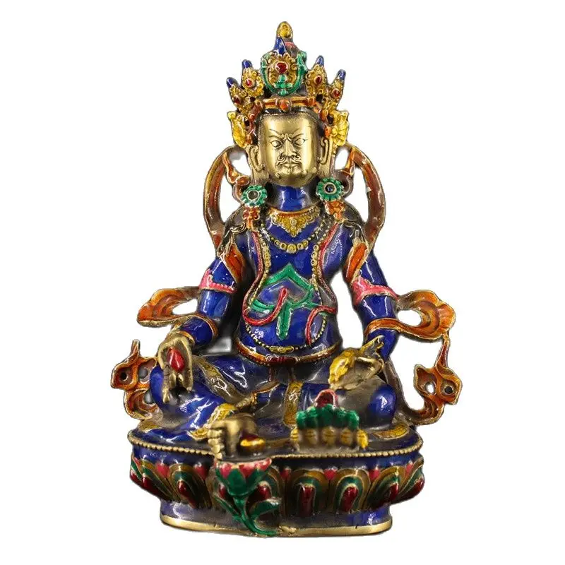 

Tibet Nepal Old Cloisonne Copper Bead Enamel Painted Lotus Base God Of Wealth