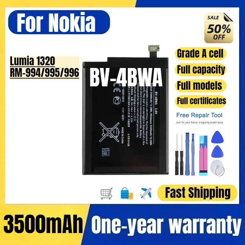 

BV-4BWA for Nokia Lumia 1320/RM-994/995/996 Phone Battery High Quality High Capacity Replacement Bateria Grade A Cell with Tools
