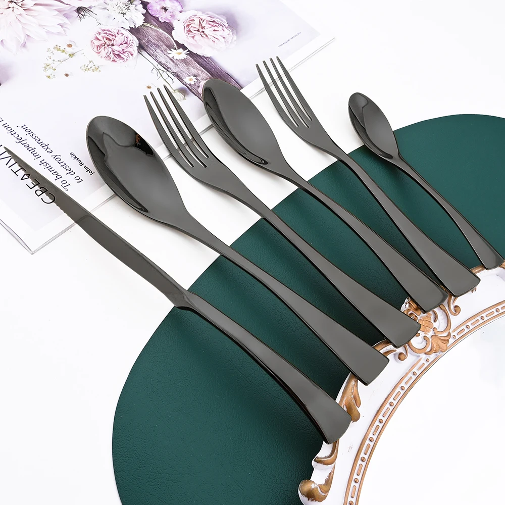 

Drmfiy 6Pcs Black Silverware Set Kitchen Home Cutlery 304 Stainless Steel Dinnerware Fork Spoons Steak Knife Set Tableware Set