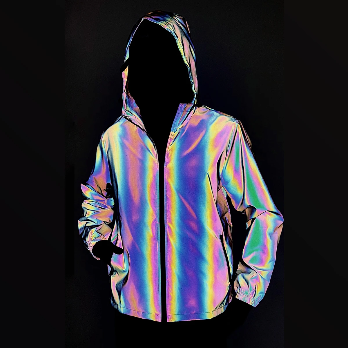 

Colorful Gradient Night Reflective Jacket Men's Fashion Hooded Coats Luminous Jogging Cycling Outdoor Hip Hop Streetwear