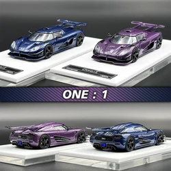 HKM In Stock 1:64 Agera One 1 Blue Purple Carbon Grain Diecast Diorama Car Model Collection Miniature Carros Toys