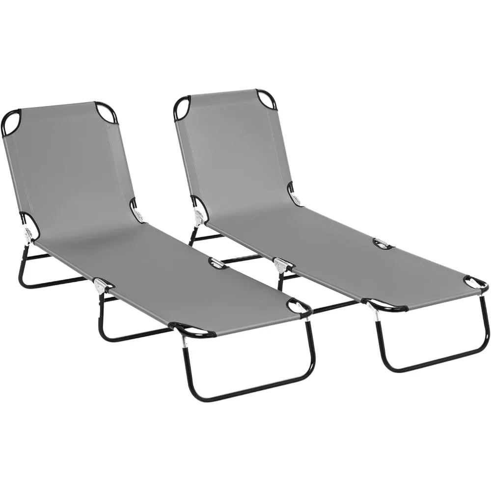 

2 Piece Folding Chaise Lounge Pool Chairs, Outdoor Sun Tanning Chairs with 5-Level Reclining Back, Steel Frame for Beach