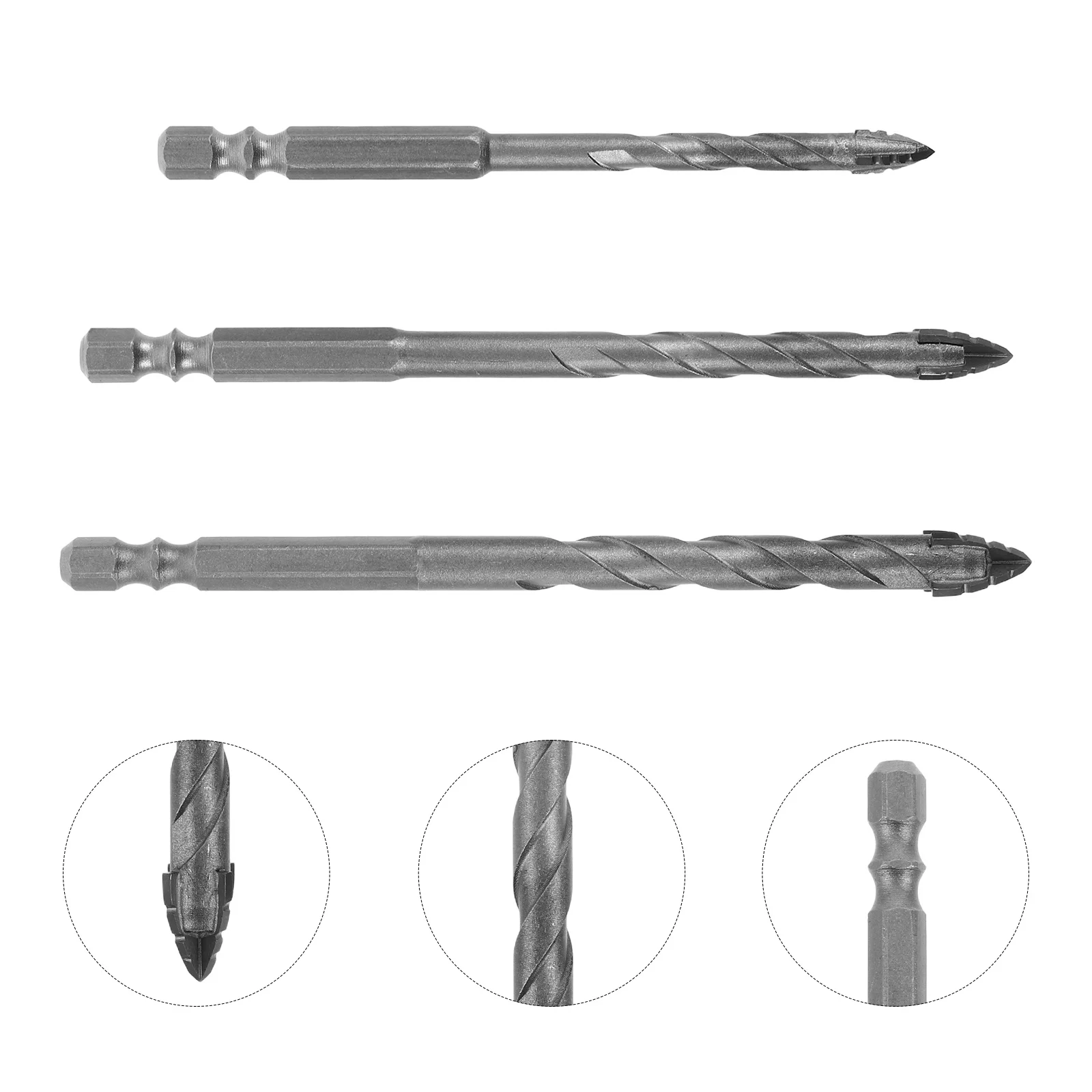 

3Pcs Four-Blade Offset Drill Bit Set High Efficiency Precision Tile Concrete Drilling Multipurpose Tungsten Steel Alloy Wear