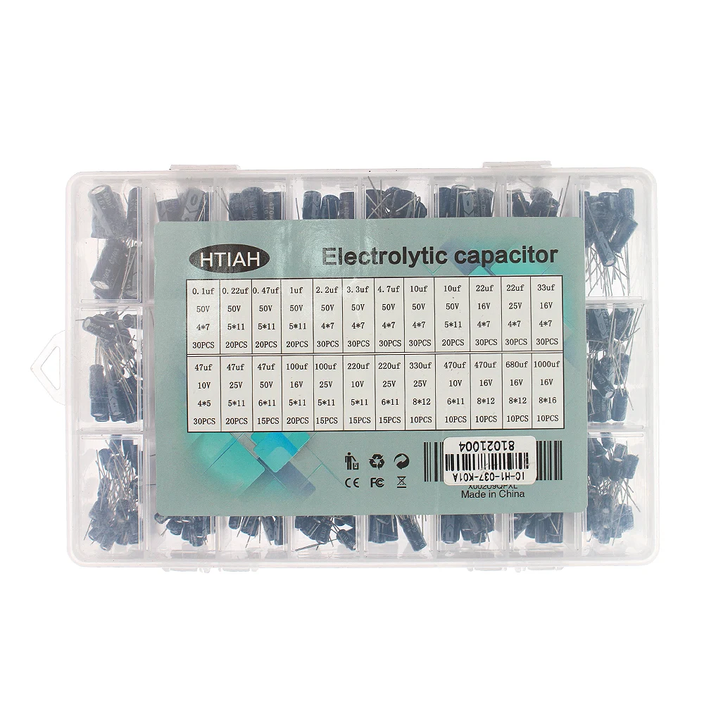 500PCS 0.1uF~1000uF Assorted Aluminum Electrolytic Capacitors Kit Box, 10V 16V 25V 50V 24 kinds Capacitor Set For Electronic DIY