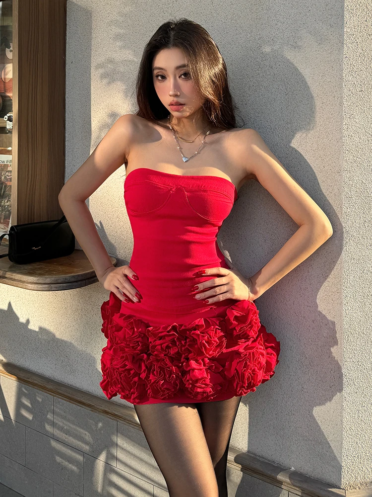 セクシーな花柄ヒートウェーブチューブドレス レディース ウエストカット スリミング ファッションセット ハイウエスト スリム ポリエステル混紡