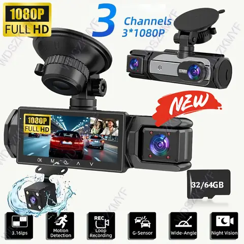 3.16 자동차 DVR 2/3LENS 대시 캠 자동차 카메라 1080P 비디오 레코더 전면 후면보기 카메라 야간 투시경 블랙 박스 자동차 액세서리