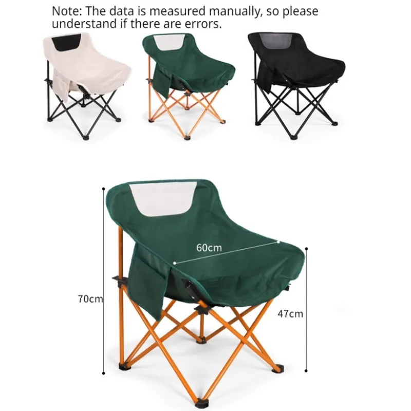 Portable Folding Moon Chair Outdoor Camping Fishing Stool Leisure Reclining Chair with Storage Pockets Lightweight Easy To Carry