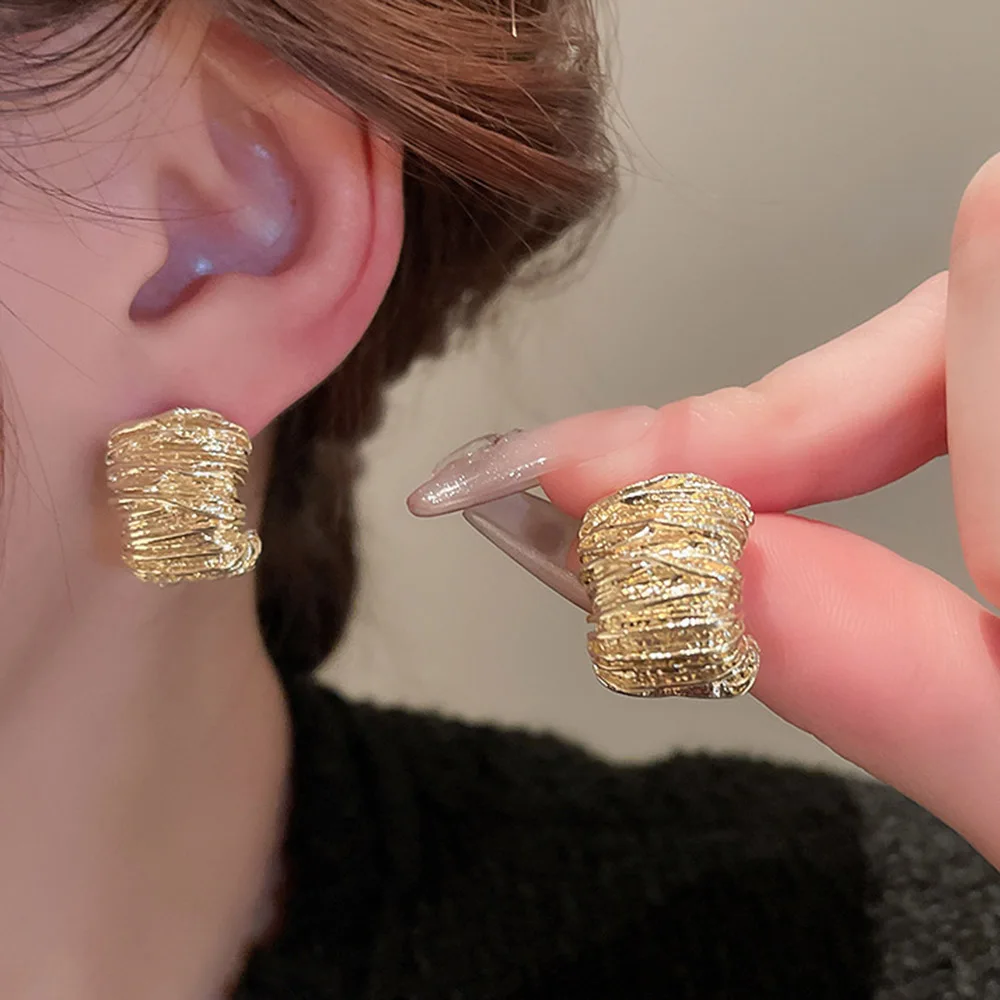 Geometric Metal Irregular Grain Clip on Earrings for Women Punk Style Personality Earrings Travel Party Jewelry Gift