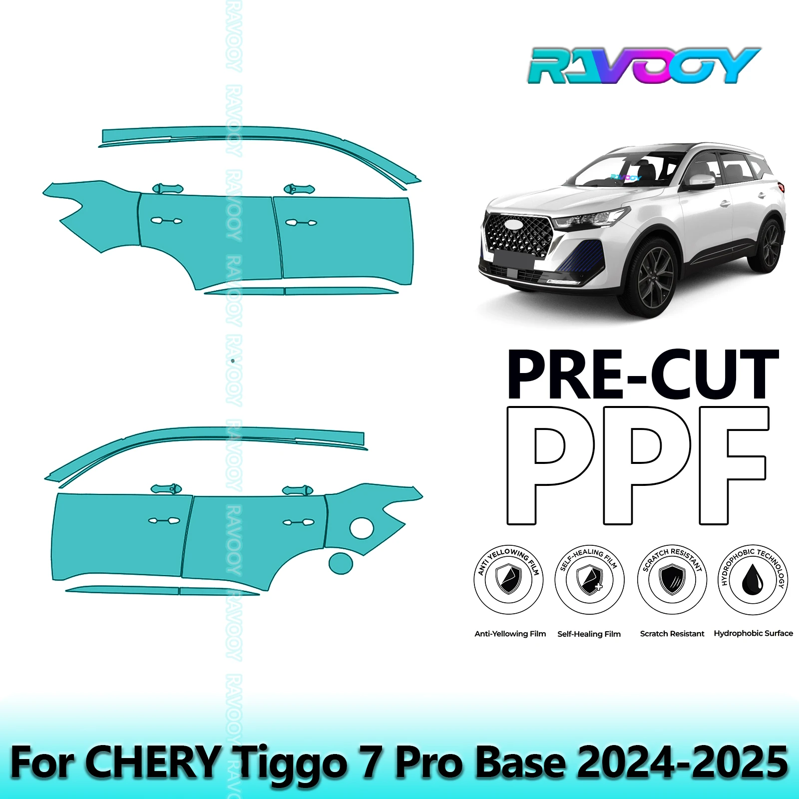 

For CHERY Tiggo 7 Pro Base 2024-2025 8.5mil Clear Matte Pre-Cut PPF Door & A/B Pillar Kit TPU Paint Protection Film Set
